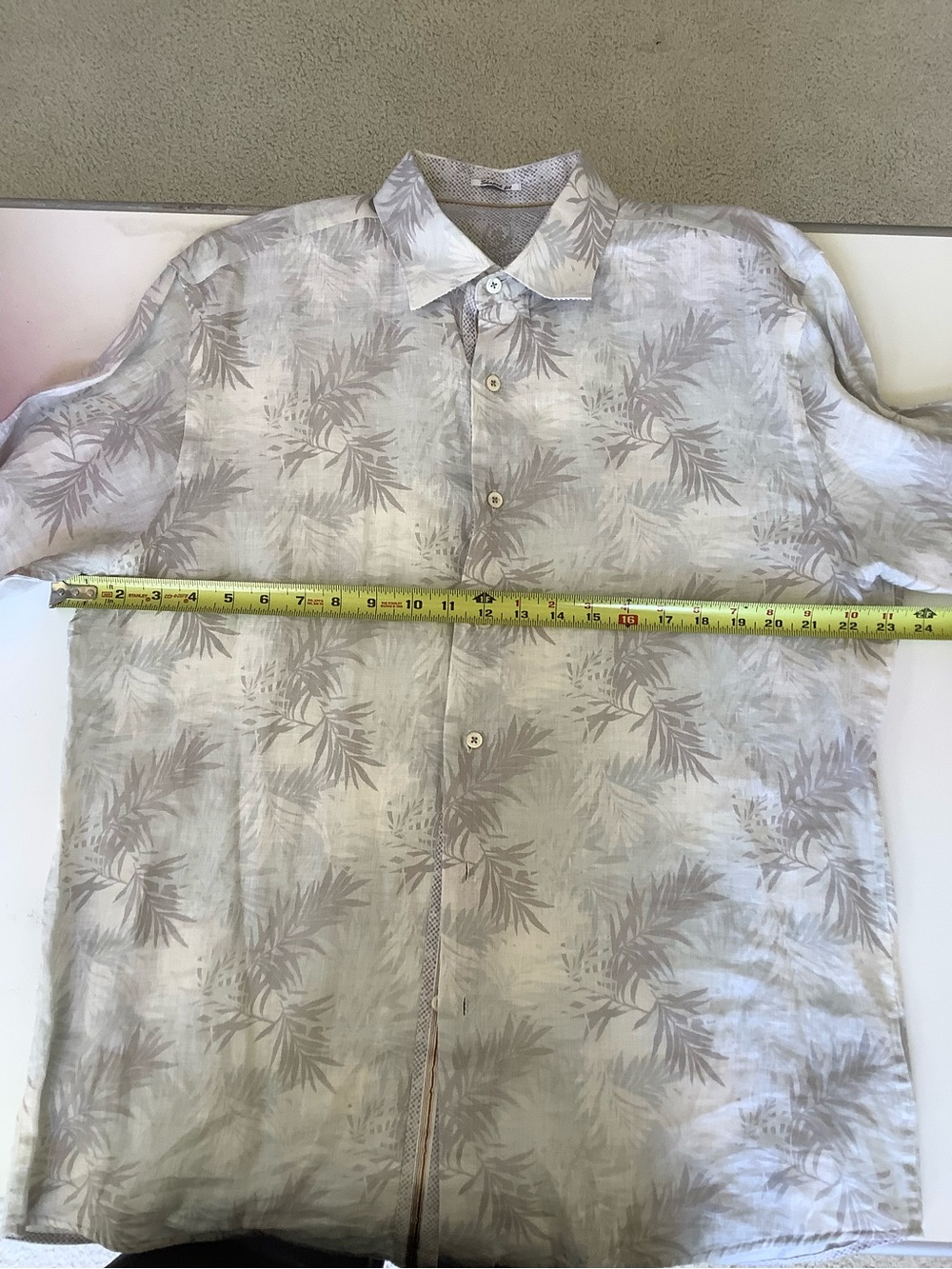 Bugatchi Men's Shaped Fit Button Down Shirt White Light Gray Palm Print Size - Picture 8 of 11